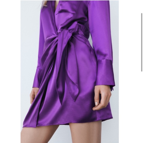 Zara purple satin tie side mini dress - Picture 4 of 13